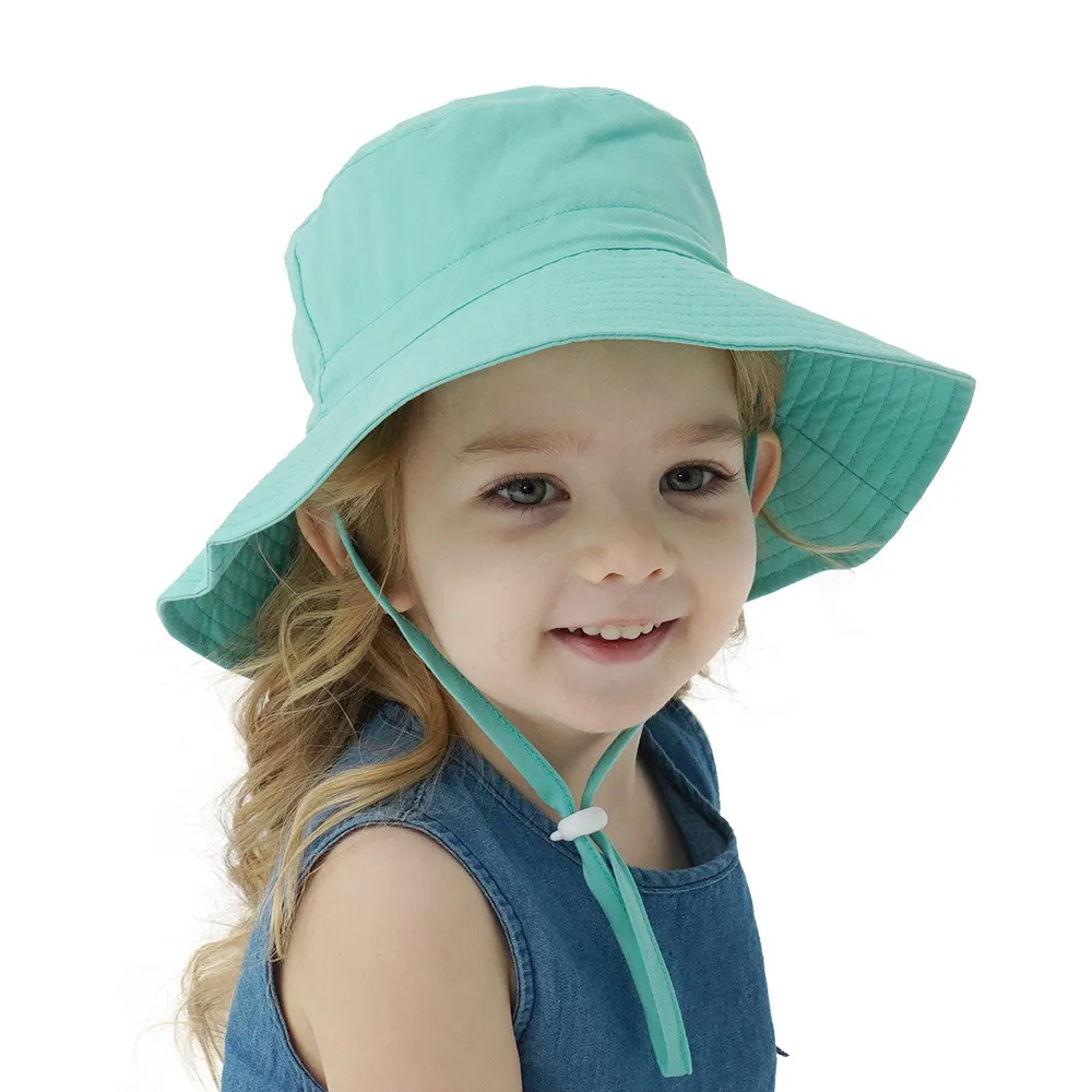 Girls Boys Outdoor Anti UV Beach Cap Summer Baby Sun Hat Swimming Hat Kids Bucket Cap with Adjustable Chin Strap 0-8 Years