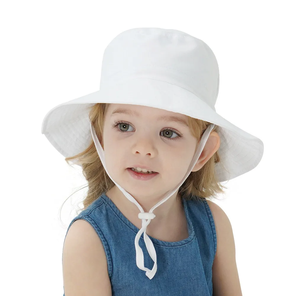 Girls Boys Outdoor Anti UV Beach Cap Summer Baby Sun Hat Swimming Hat Kids Bucket Cap with Adjustable Chin Strap 0-8 Years