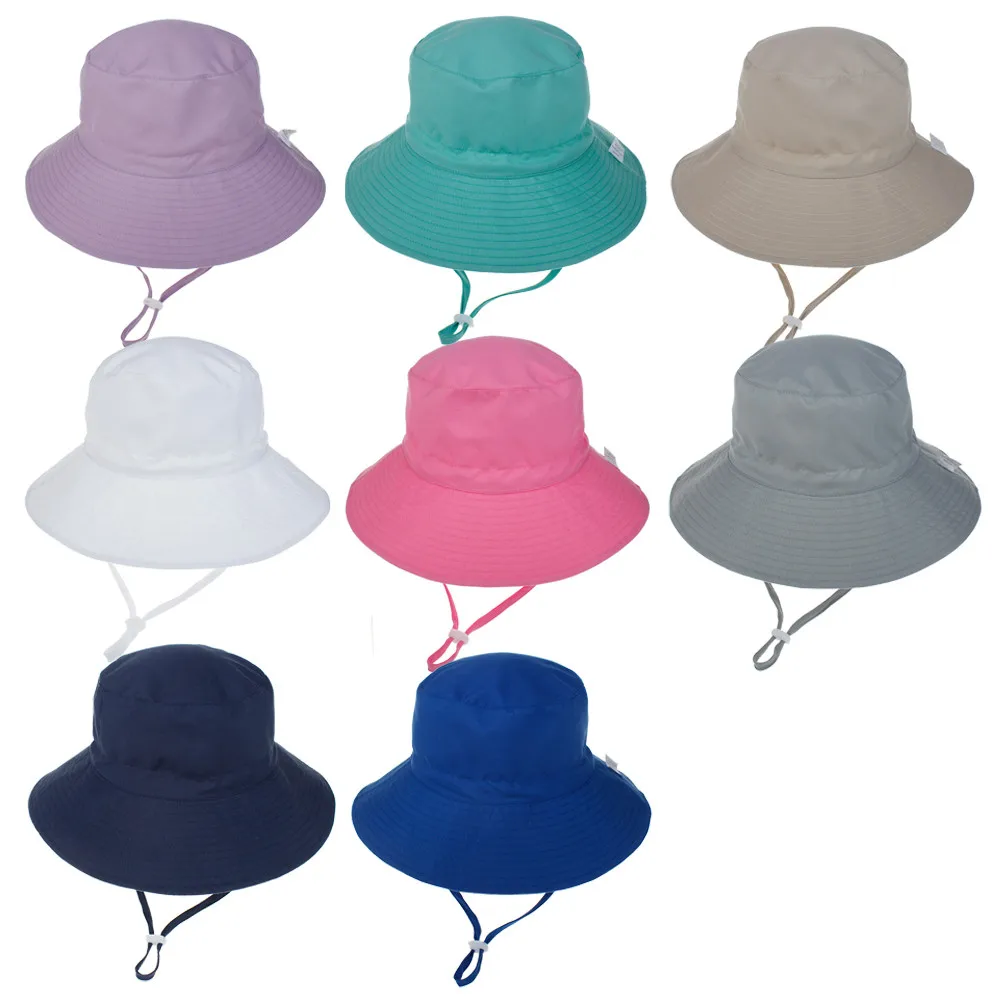 Girls Boys Outdoor Anti UV Beach Cap Summer Baby Sun Hat Swimming Hat Kids Bucket Cap with Adjustable Chin Strap 0-8 Years