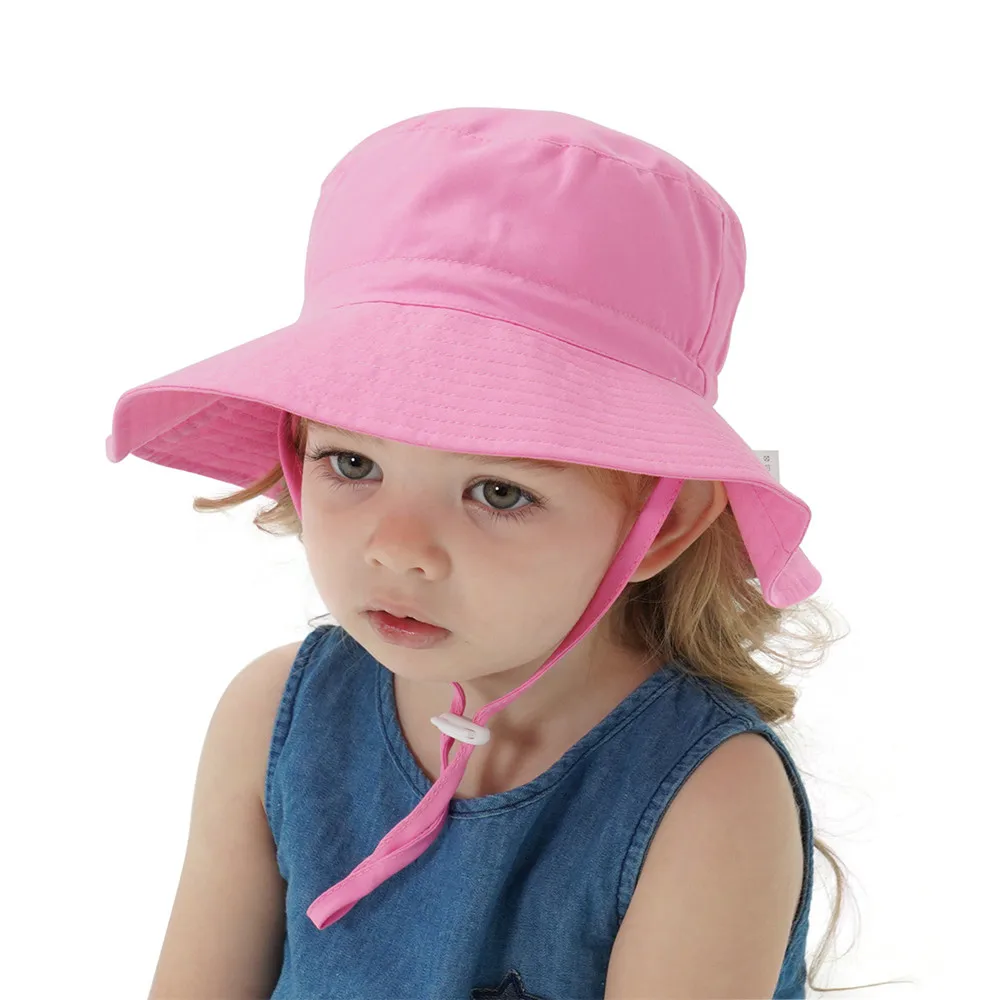Girls Boys Outdoor Anti UV Beach Cap Summer Baby Sun Hat Swimming Hat Kids Bucket Cap with Adjustable Chin Strap 0-8 Years