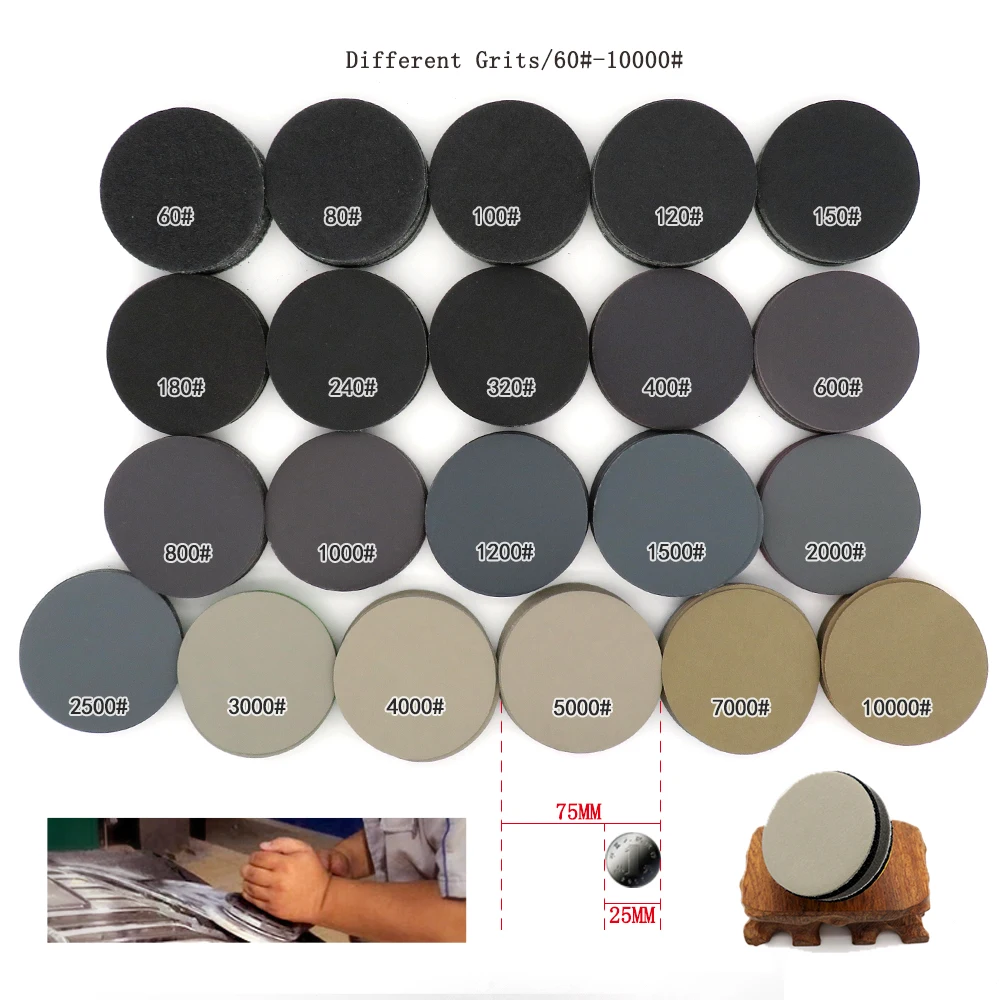 100Pcs 3 Inch 75mm Waterproof Sanding Discs Hook Loop Silicon Carbide Sandpaper Wet/Dry 60 -10000 Grit For Polishing Grinding