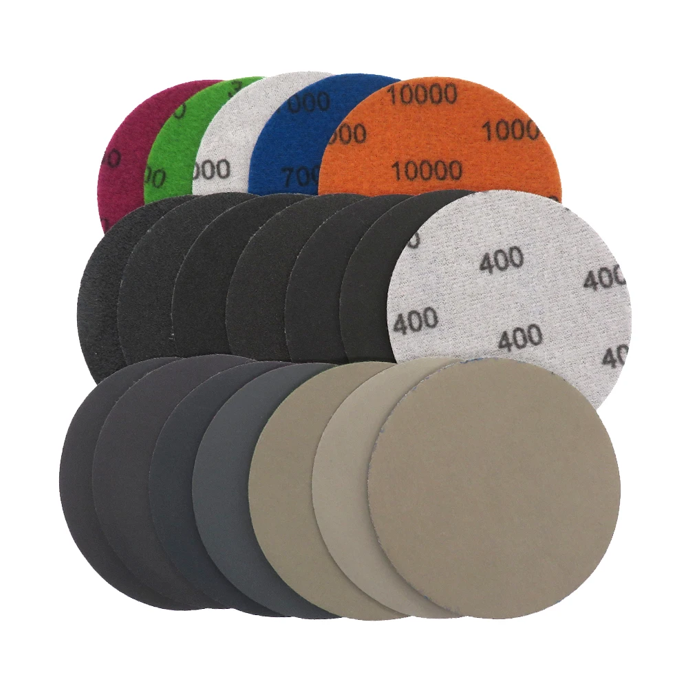 100Pcs 3 Inch 75mm Waterproof Sanding Discs Hook Loop Silicon Carbide Sandpaper Wet/Dry 60 -10000 Grit For Polishing Grinding