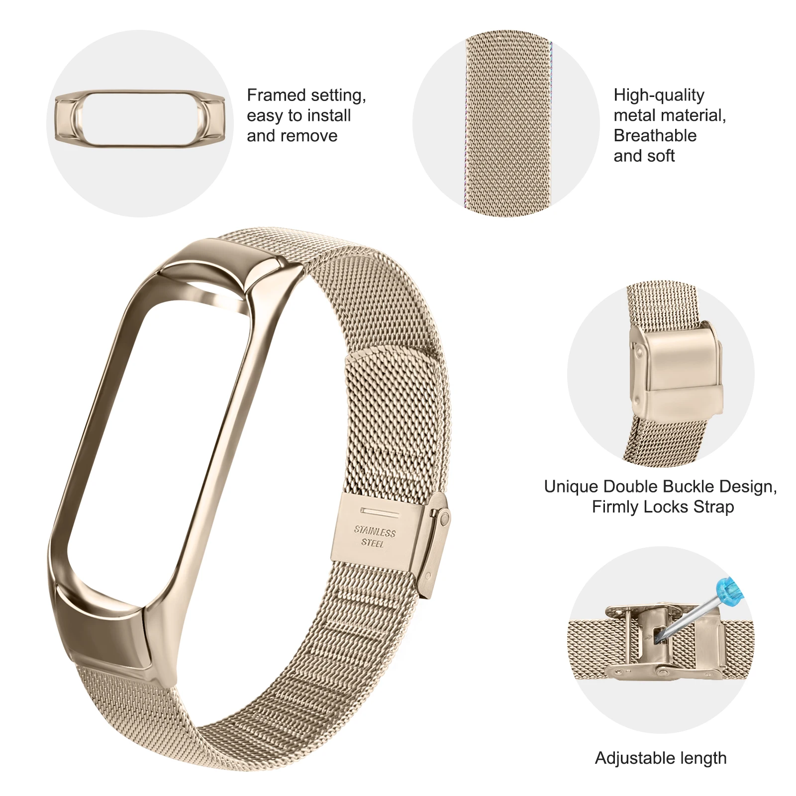Bracelet Strap for Xiaomi Mi Band 6 5 4 3 Metal Watch Band Milanese for Mi Band 4 3 Wristband Wrist Belt Smartwatch Accessories
