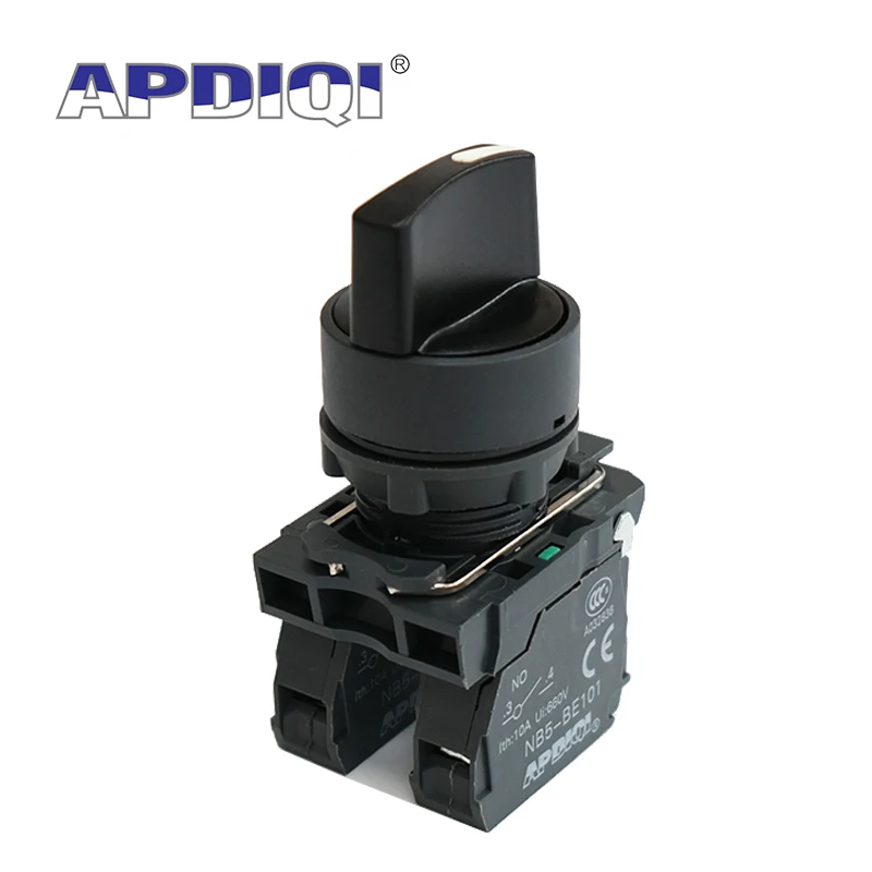 1Pcs XB5 2 Gear 3 Position Plastic Knob Self Locking Reset Selector NC NO Standard Handle Push Button Switch 22mm AD33 AD21 ZB5