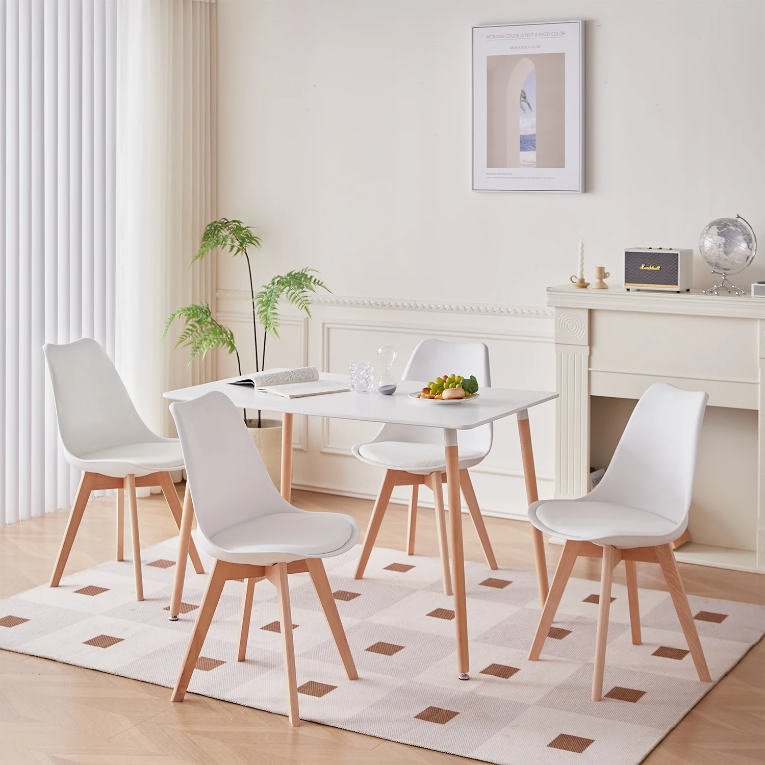 A Set of 2/4/6 Mid-Century Dining Chairs Modern Style Plastic DAW Shell Lounge Chair with Wooden Legs for Kitchen Office Black