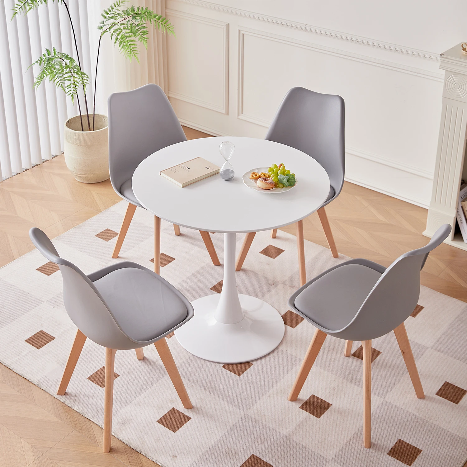 A Set of 2/4/6 Mid-Century Dining Chairs Modern Style Plastic DAW Shell Lounge Chair with Wooden Legs for Kitchen Office Black