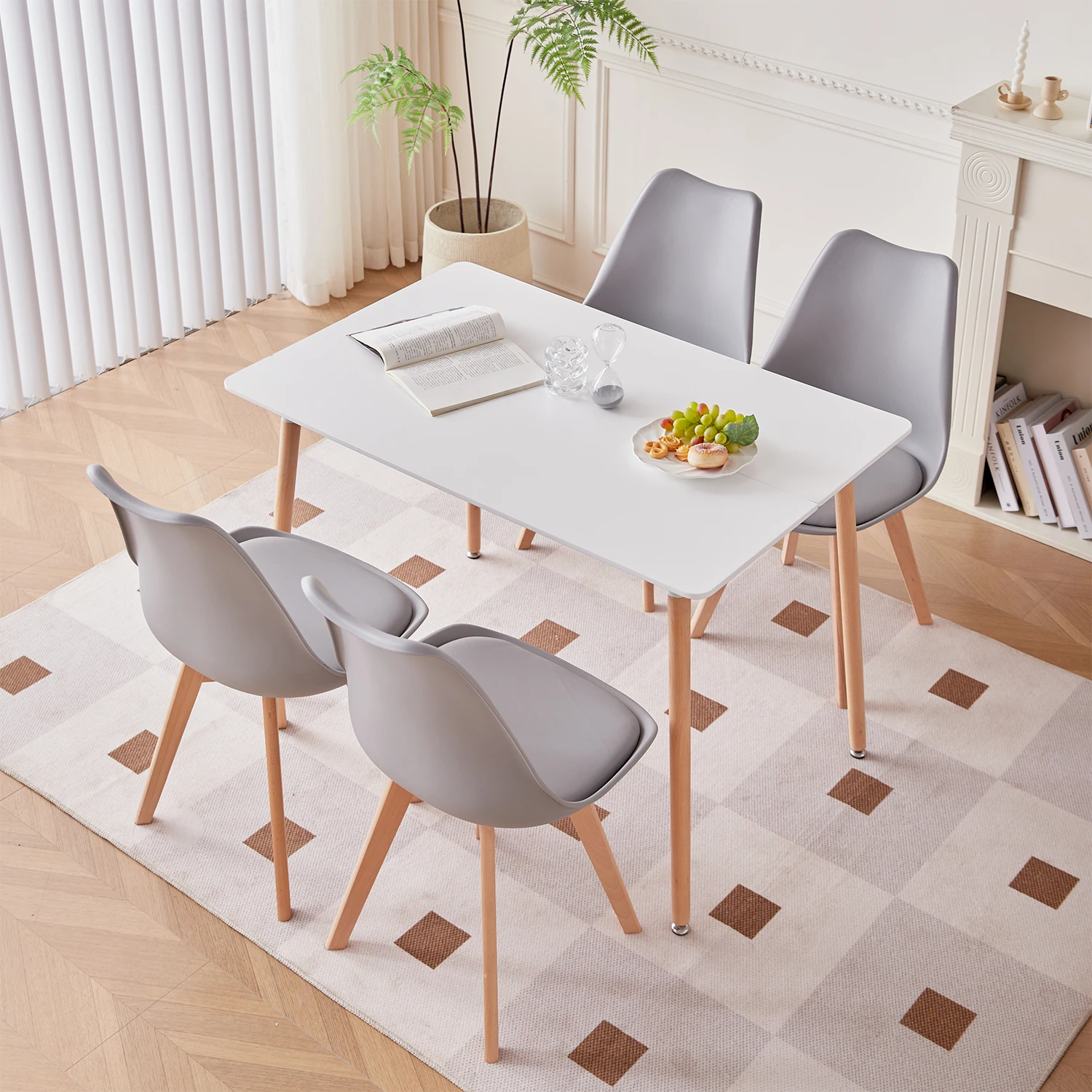 A Set of 2/4/6 Mid-Century Dining Chairs Modern Style Plastic DAW Shell Lounge Chair with Wooden Legs for Kitchen Office Black