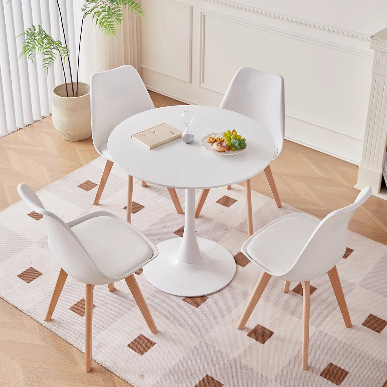 A Set of 2/4/6 Mid-Century Dining Chairs Modern Style Plastic DAW Shell Lounge Chair with Wooden Legs for Kitchen Office Black