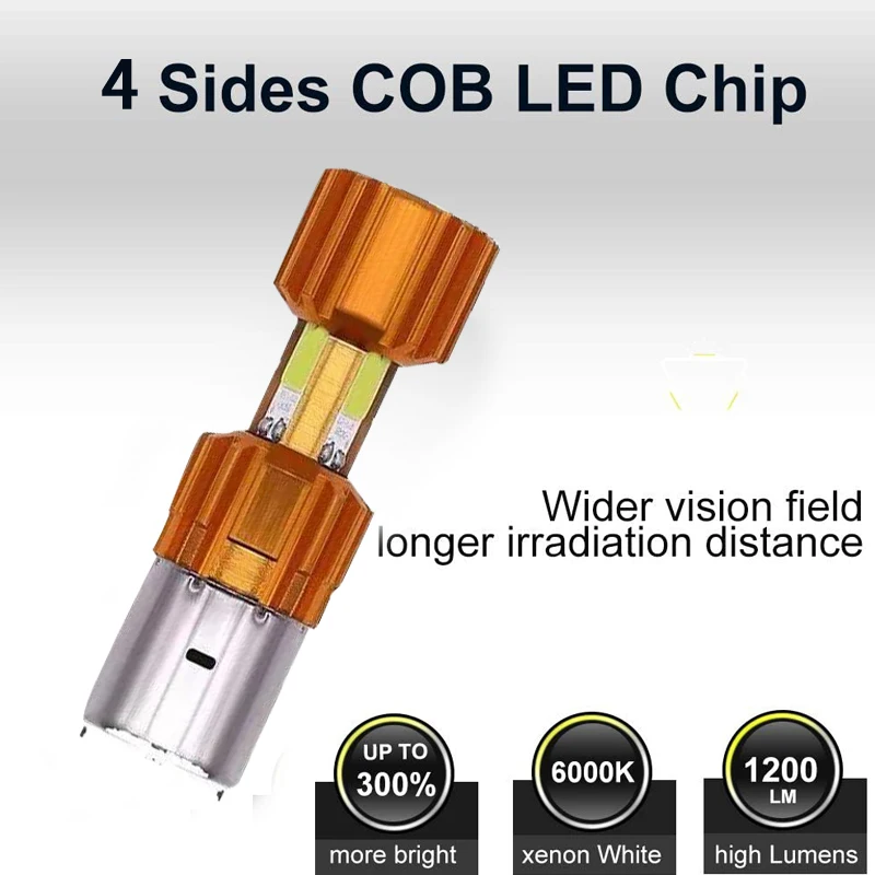 H4/P15D/BA20D 18W LED 3 COB Motorcycle Headlight Bulb 66000LM 6000K Hi/Lo Beam Light