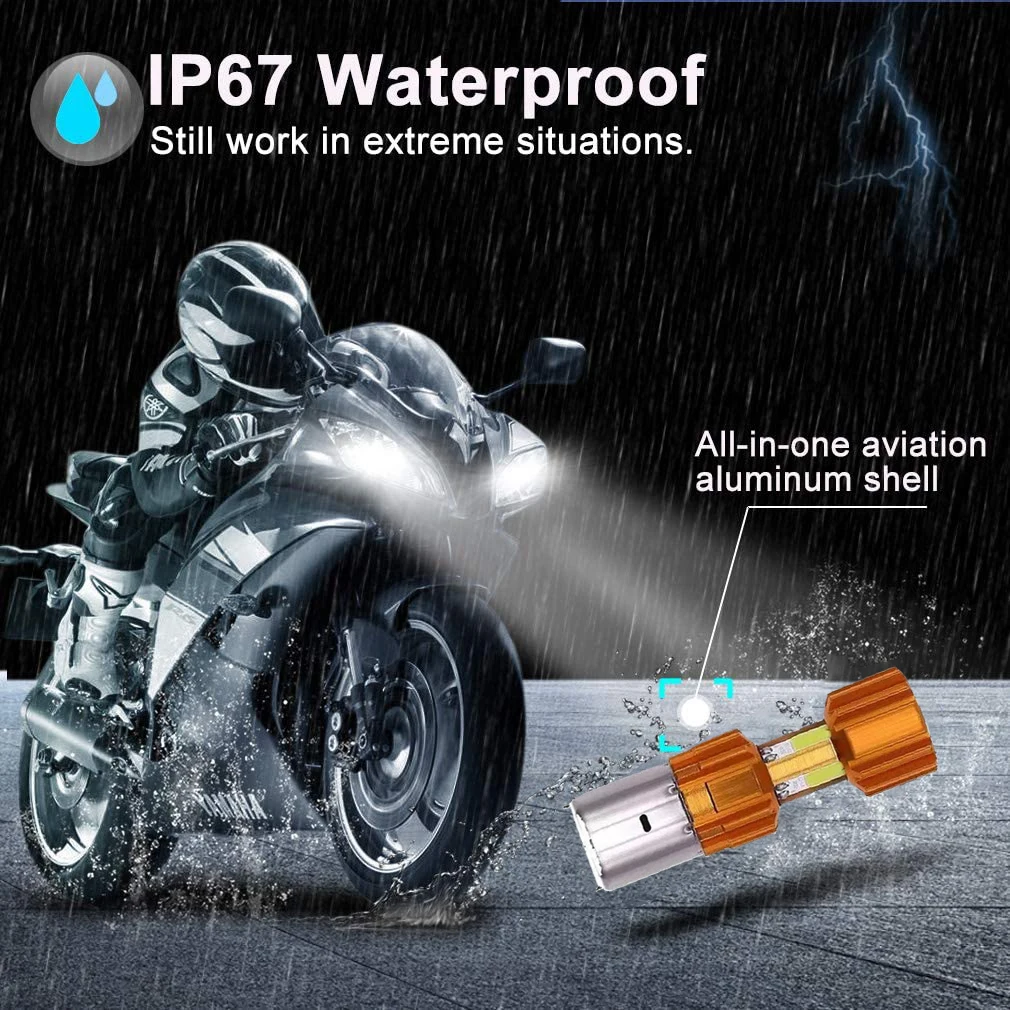H4/P15D/BA20D 18W LED 3 COB Motorcycle Headlight Bulb 66000LM 6000K Hi/Lo Beam Light