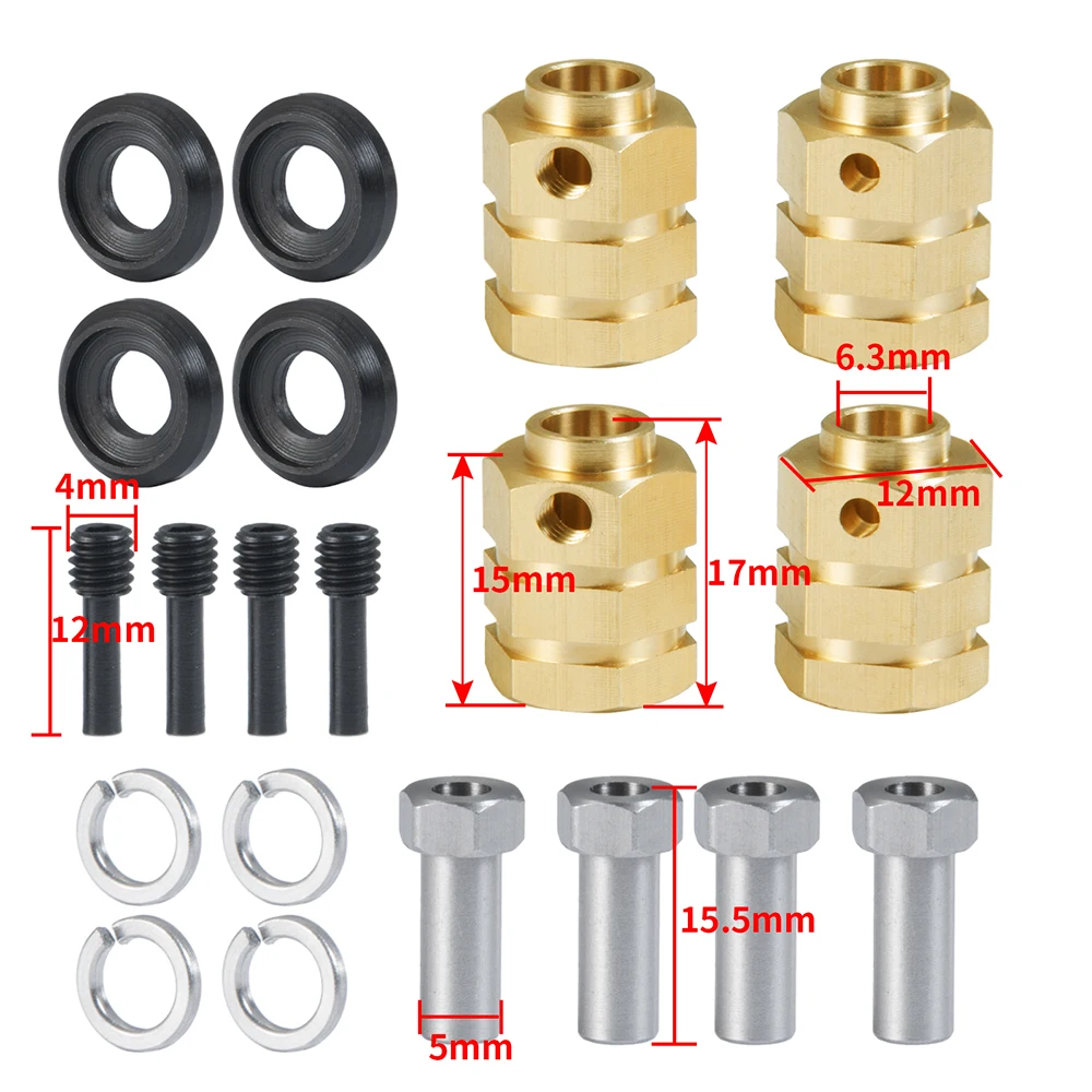 YEAHRUN 4pcs 15/20mm Heavy Duty Brass 12mm Wheel Hex Hubs Extended Adapter for TRX-4 TRX4 1/10 RC Crawler Car Model Parts