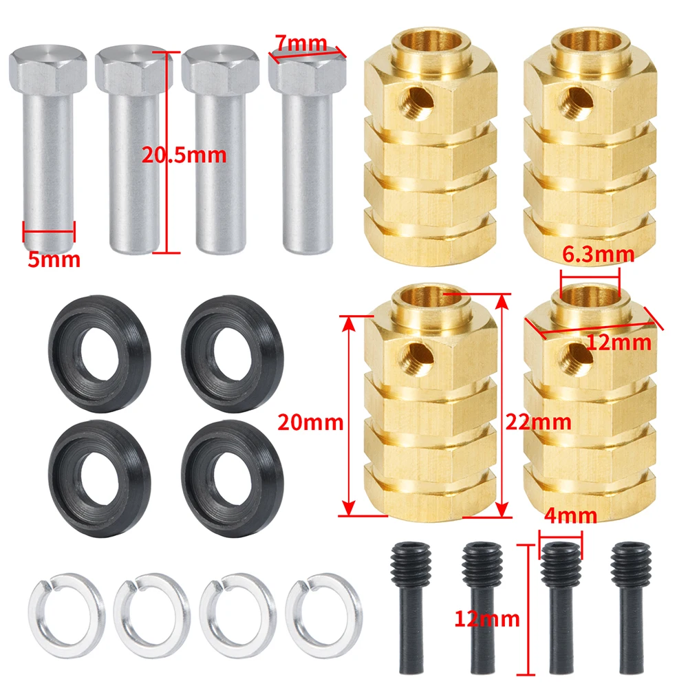 YEAHRUN 4pcs 15/20mm Heavy Duty Brass 12mm Wheel Hex Hubs Extended Adapter for TRX-4 TRX4 1/10 RC Crawler Car Model Parts
