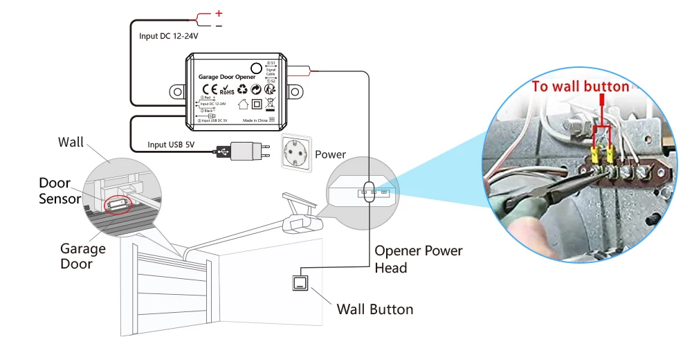 Tuya ZigBee 3.0 Garage Door Wireless Sensor Opener Controller Switch Control by Smart Life Works with Google Home Echo Alexa