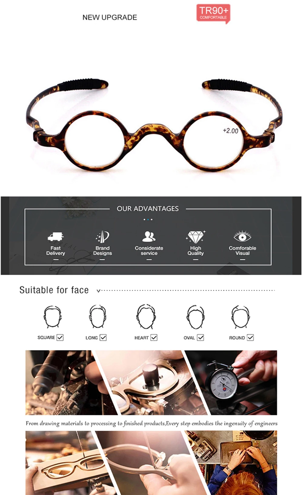 IENJOY Reading Glasses Anti Blue Light Round Frame Reading Glasses Men Ultralight TR Presbyopic Eyewear with Box Diopter 1.0-4.0