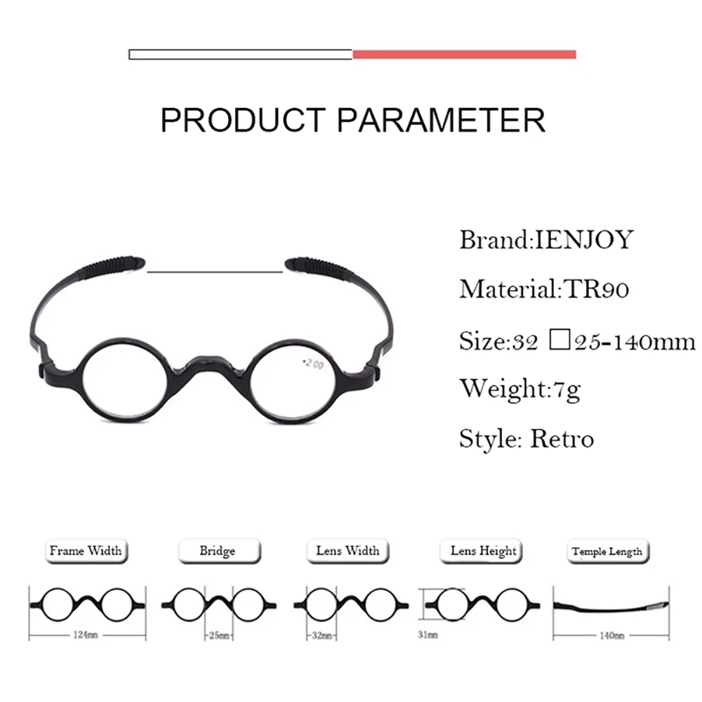 IENJOY Reading Glasses Anti Blue Light Round Frame Reading Glasses Men Ultralight TR Presbyopic Eyewear with Box Diopter 1.0-4.0