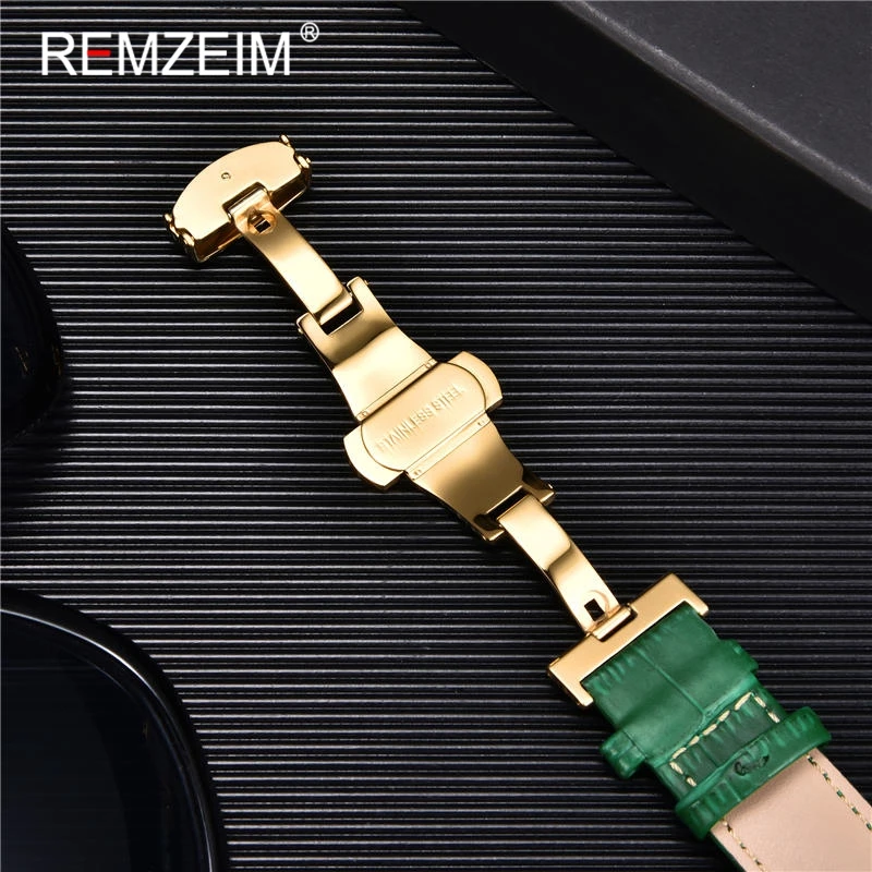 REMZEIM Watch Accessories Watch Strap 18mm 20mm 22mm 24mm Cow Leather Watch Band Blue Green Red Brown Black Watchband