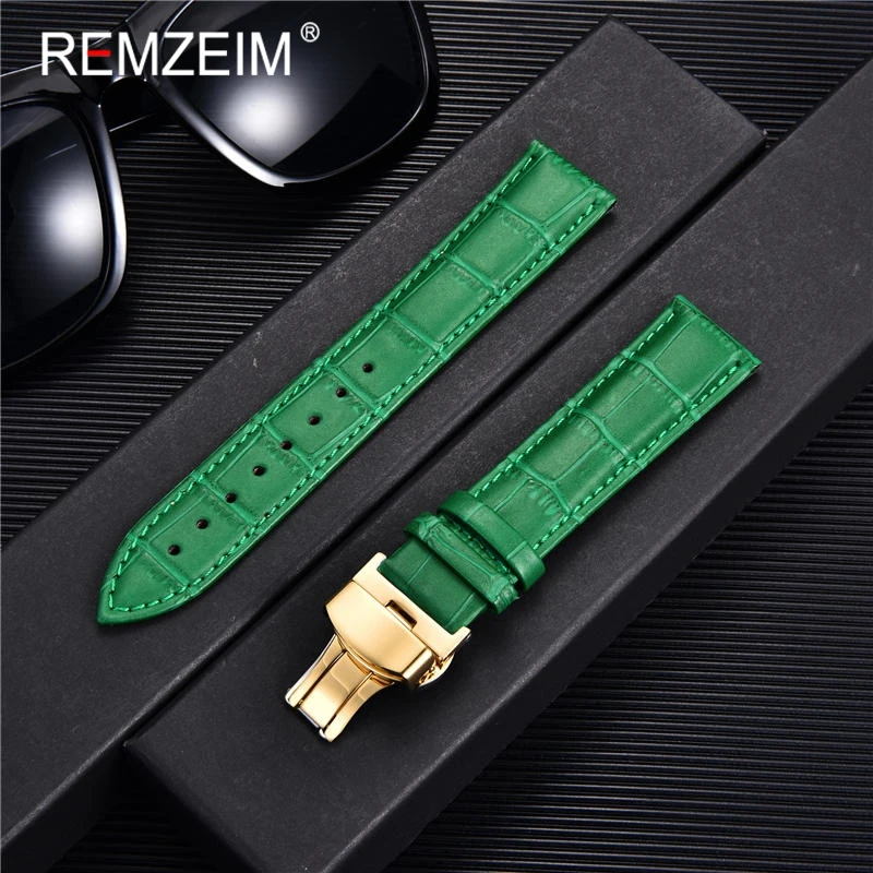 REMZEIM Watch Accessories Watch Strap 18mm 20mm 22mm 24mm Cow Leather Watch Band Blue Green Red Brown Black Watchband