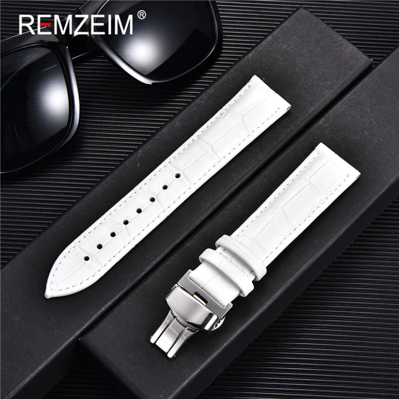 REMZEIM Watch Accessories Watch Strap 18mm 20mm 22mm 24mm Cow Leather Watch Band Blue Green Red Brown Black Watchband