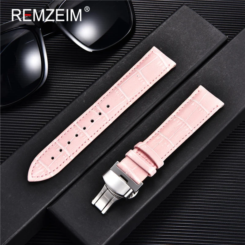 REMZEIM Watch Accessories Watch Strap 18mm 20mm 22mm 24mm Cow Leather Watch Band Blue Green Red Brown Black Watchband