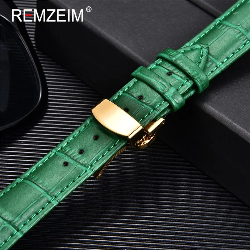 REMZEIM Watch Accessories Watch Strap 18mm 20mm 22mm 24mm Cow Leather Watch Band Blue Green Red Brown Black Watchband