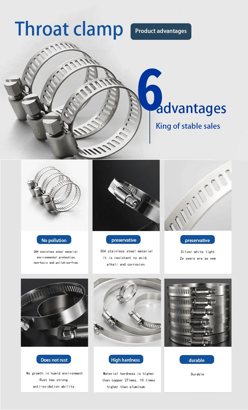 1pcs 8mm-700mm Pipe Hose Clamps Stainless Steel Hoop Clamp Automotive Car Fuel Pipe Tube Clip Hardware Spring Water Plumbing