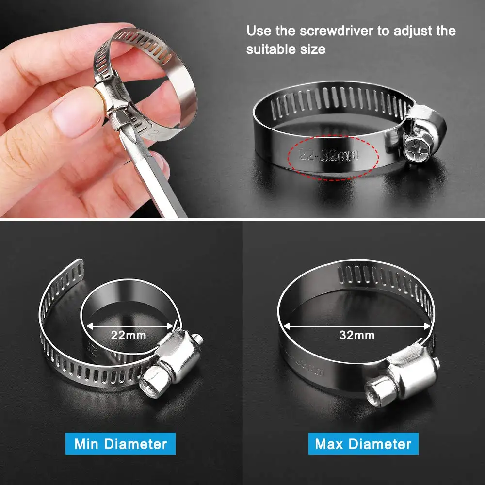 1pcs 8mm-700mm Pipe Hose Clamps Stainless Steel Hoop Clamp Automotive Car Fuel Pipe Tube Clip Hardware Spring Water Plumbing