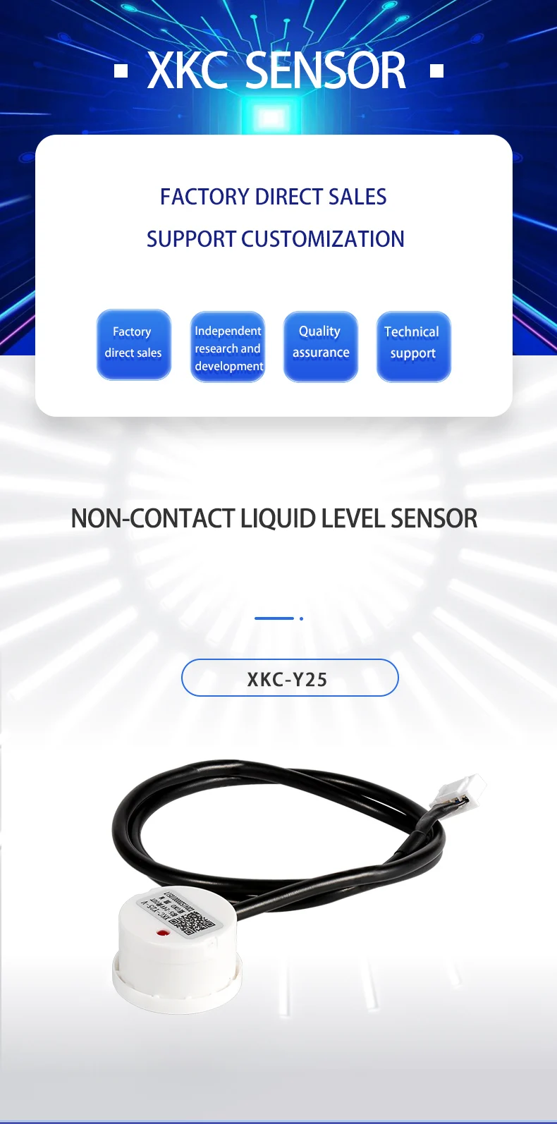 XKC-Y25 Non-contact 5-24V Easy-Installed Water Liquid Level Sensor for 20mm Thickness Containers and Pipelines