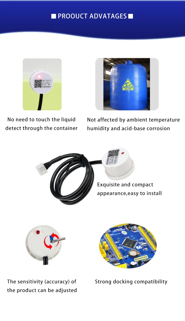 XKC-Y25 Non-contact 5-24V Easy-Installed Water Liquid Level Sensor for 20mm Thickness Containers and Pipelines