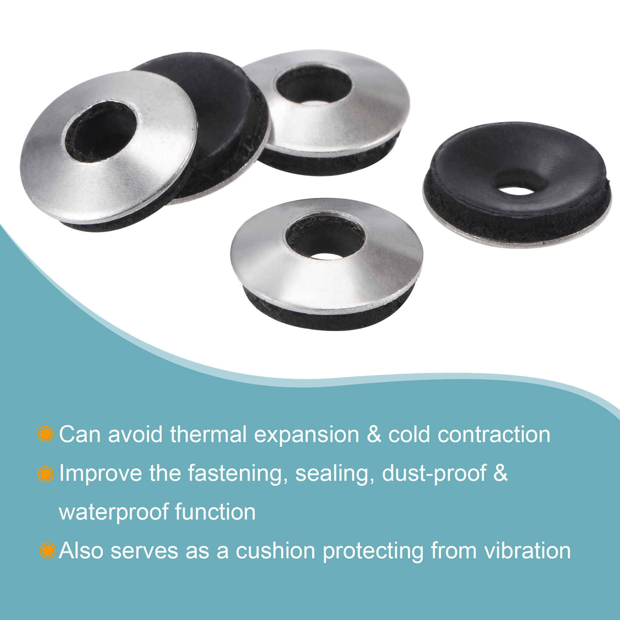 100pcs Bonded Sealing Washers Stainless Steel EPDM Rubber Backed Screw Gasket, Serves As A Cushion Protecting From Vibration