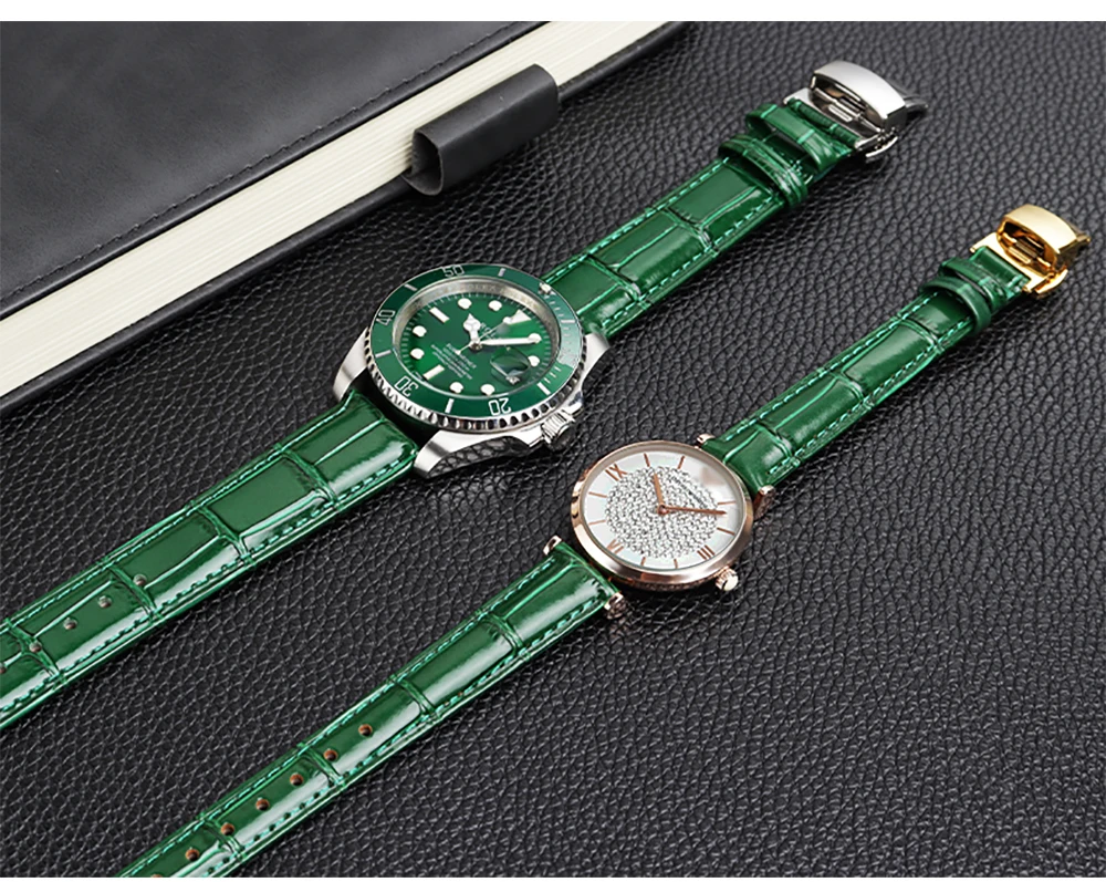 COW LEATHER Watchband 12 -24mm Glossy Green Watch Strap Genuine Leather Bracelet 15mm 20mm 22mm Watch Band Wristwatches Band