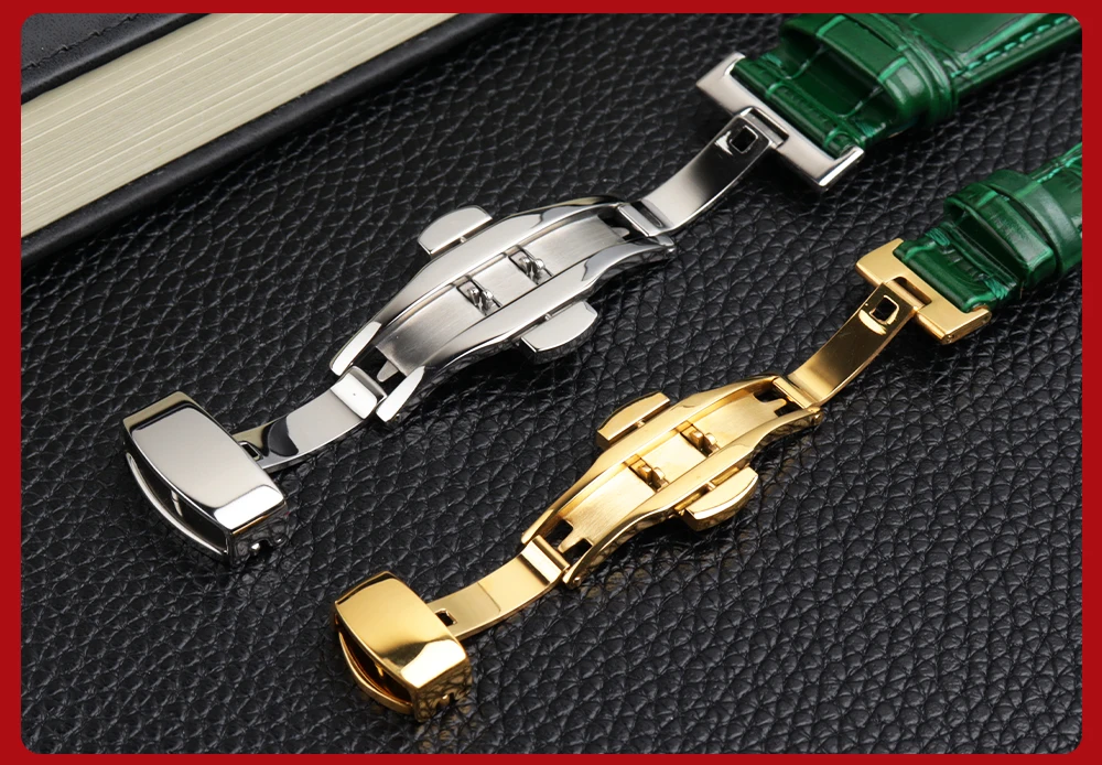 COW LEATHER Watchband 12 -24mm Glossy Green Watch Strap Genuine Leather Bracelet 15mm 20mm 22mm Watch Band Wristwatches Band