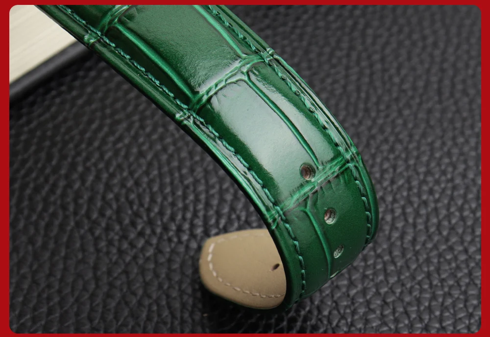 COW LEATHER Watchband 12 -24mm Glossy Green Watch Strap Genuine Leather Bracelet 15mm 20mm 22mm Watch Band Wristwatches Band