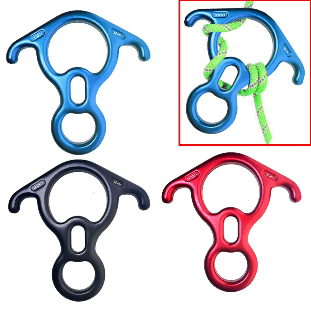 50KN Outdoor Aluminum Magnesium Alloy Rock Climbing 8 Word Ring OX Horn Hoop Abseiling Device Downhill Slow Down Descender