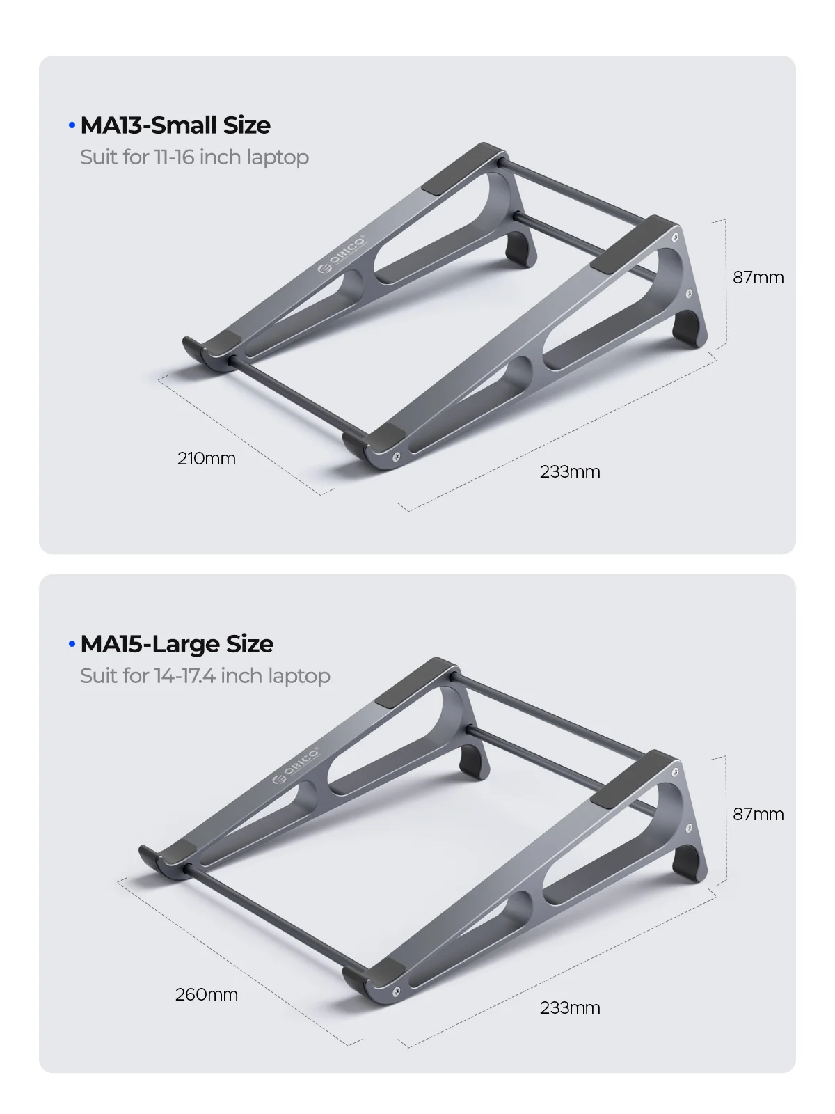 ORICO Laptop Vertical Stand Aluminium Fordable Tablet Holder 2-in-1 Stand Support Detachable for 10-17.4 inch PC Macbook Stand