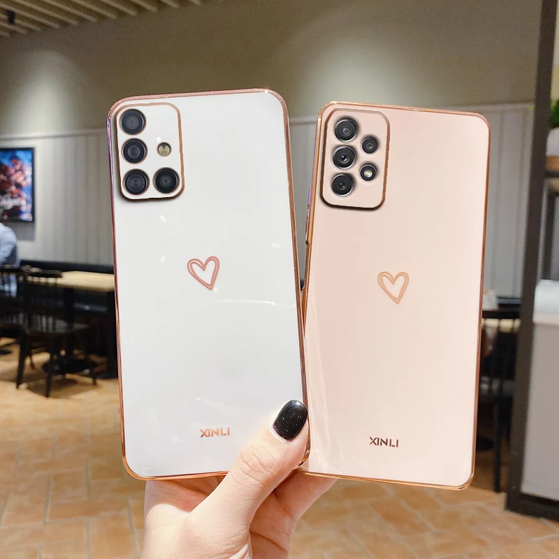 Love Heart Phone Case On For Samsung Galaxy A32 A 32 A52 A72 A 52 4G 5G A52S A53 A23 A33 A73 A12 A54 A34 Silicone Luxury Cover