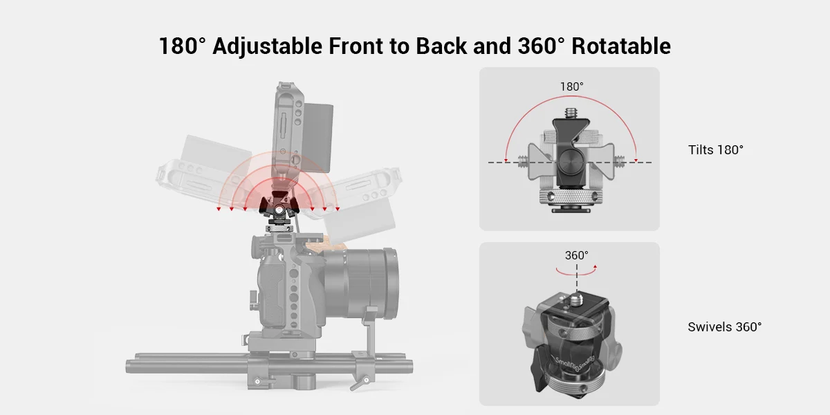 SmallRig Quick Release Monitor Holder Camera Clamp Swivel and Adjustable Monitor Mount with Cold Shoe/ARRI/NATO Mount 2905B