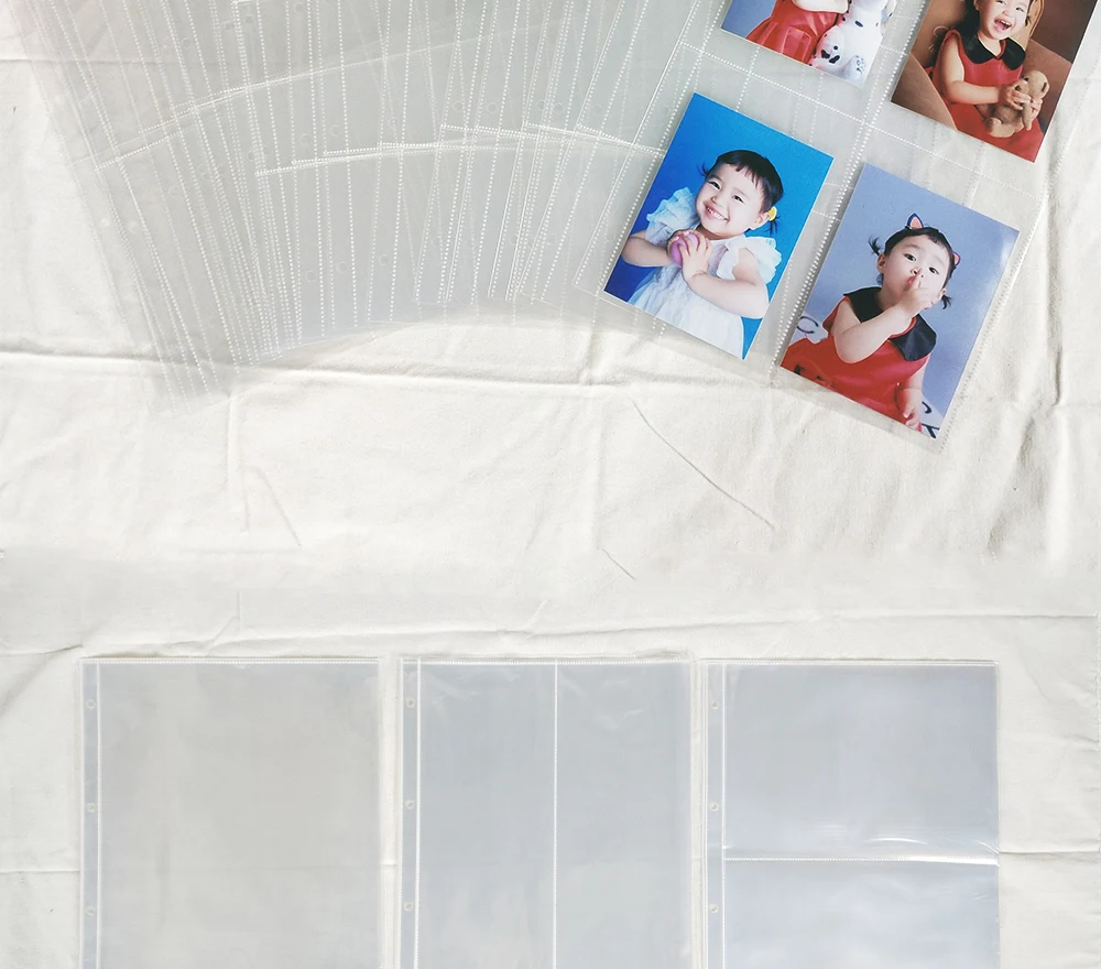PLRBOK A4 Clear 10 Pcs Photo Album Refill Pages File Protector 4 Hole 6×4 10×15 4 Ring Binder Photocards Postcard Card Notebook