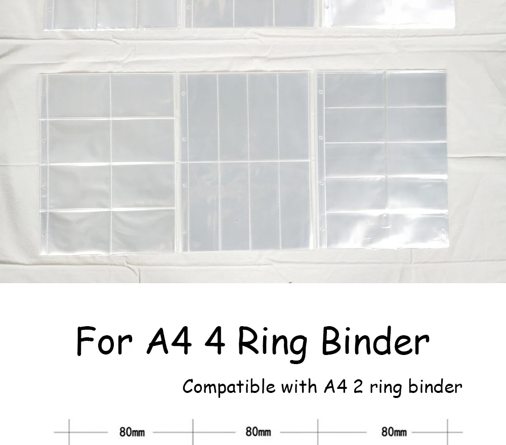 PLRBOK A4 Clear 10 Pcs Photo Album Refill Pages File Protector 4 Hole 6×4 10×15 4 Ring Binder Photocards Postcard Card Notebook