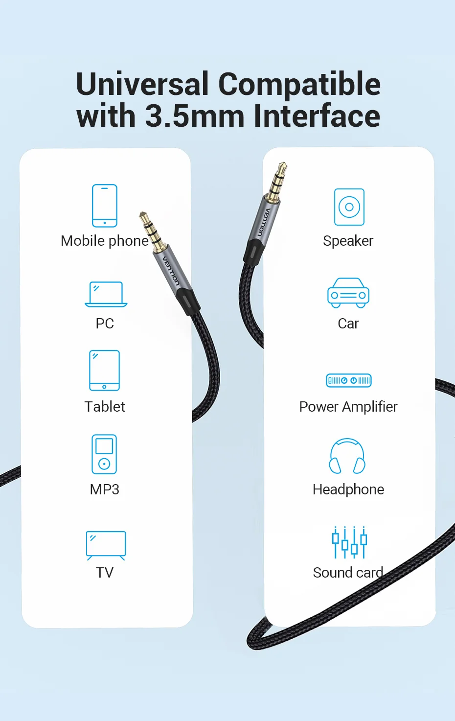 Vention Jack 3.5 Aux Cable Male to Male 3.5 mm Jack HiFi Audio Cable for Guitar Car Microphone Headphone Speaker Cable Aux Cord