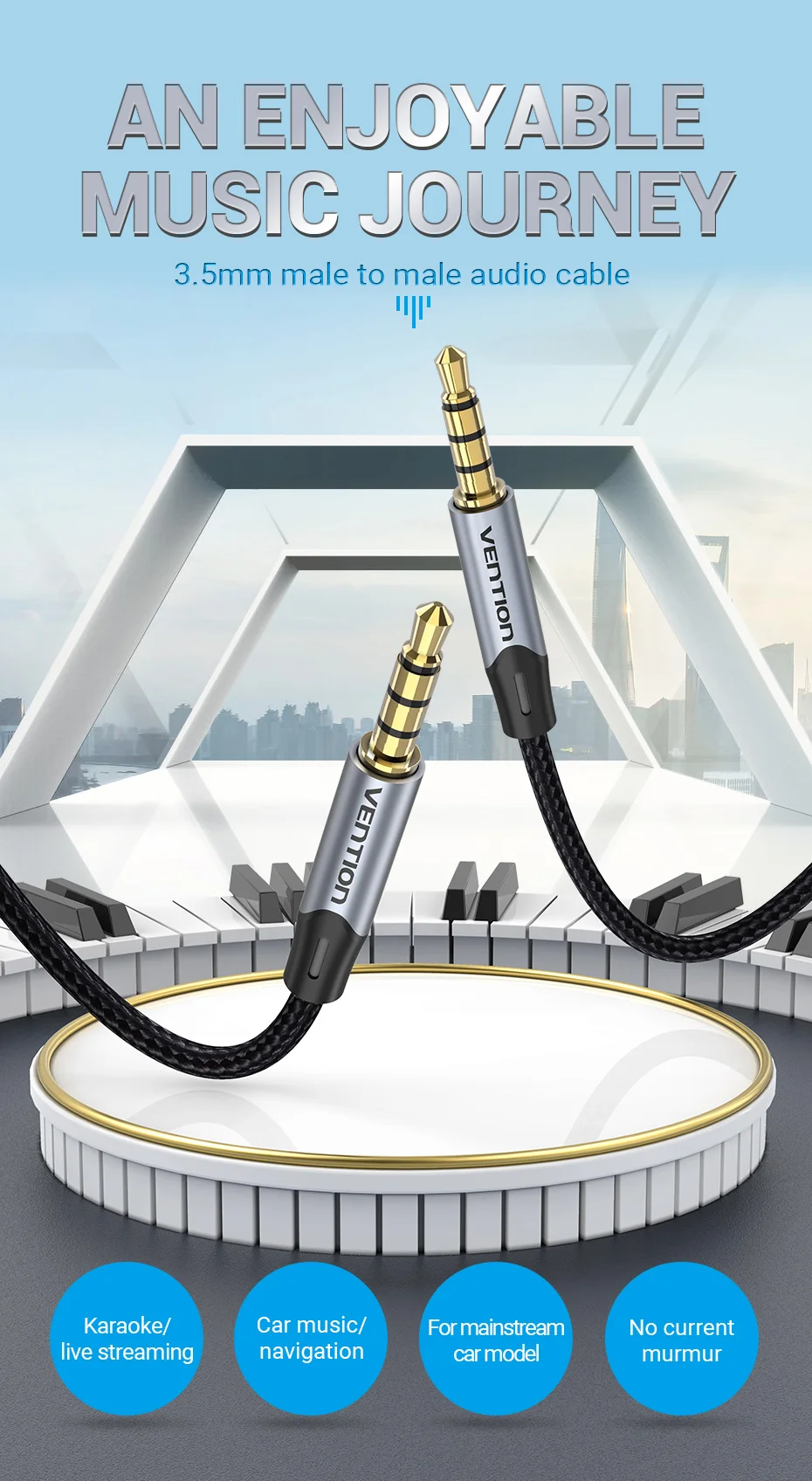 Vention Jack 3.5 Aux Cable Male to Male 3.5 mm Jack HiFi Audio Cable for Guitar Car Microphone Headphone Speaker Cable Aux Cord