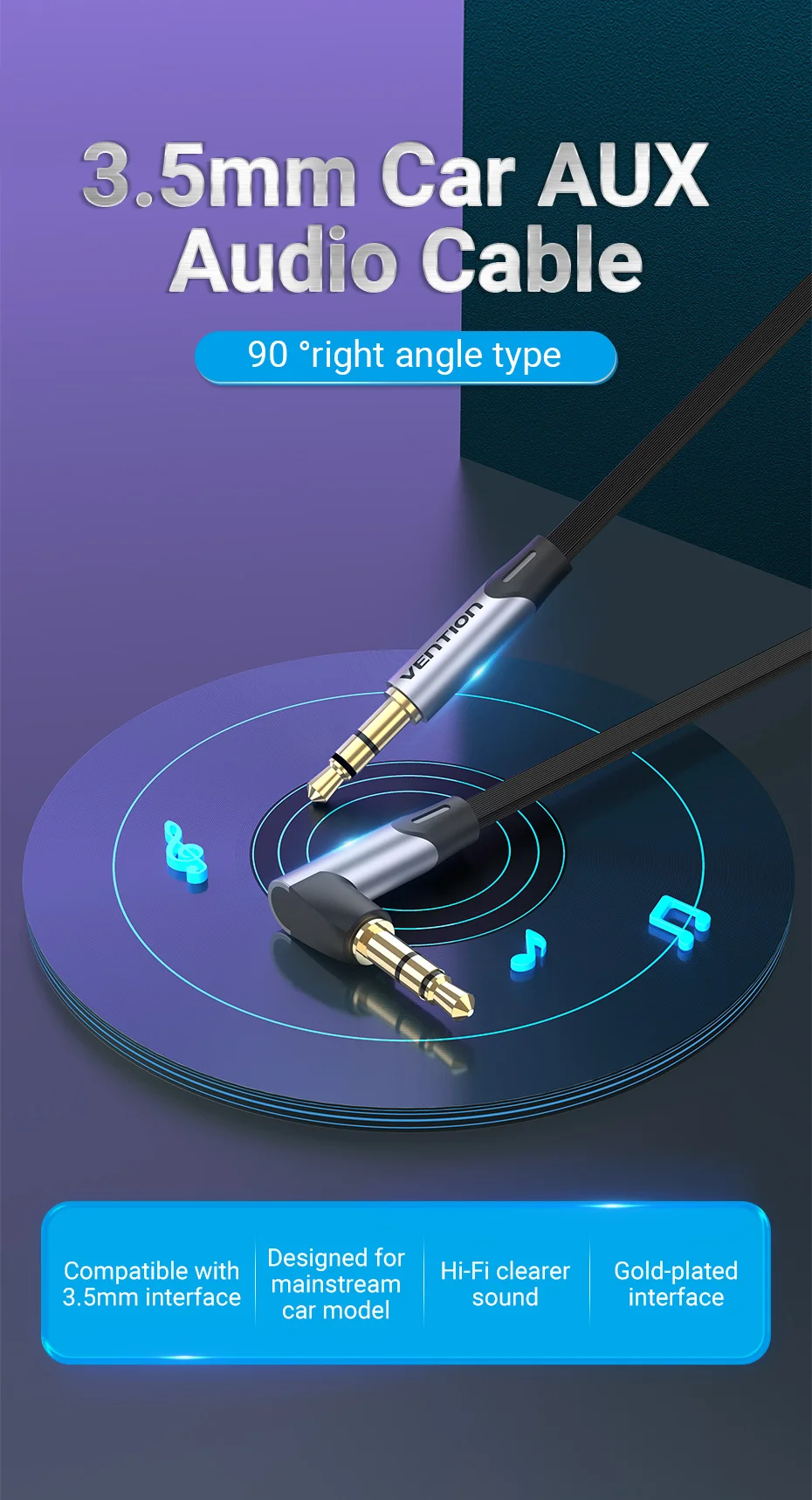 Vention Jack 3.5 Aux Cable Male to Male 3.5 mm Jack HiFi Audio Cable for Guitar Car Microphone Headphone Speaker Cable Aux Cord