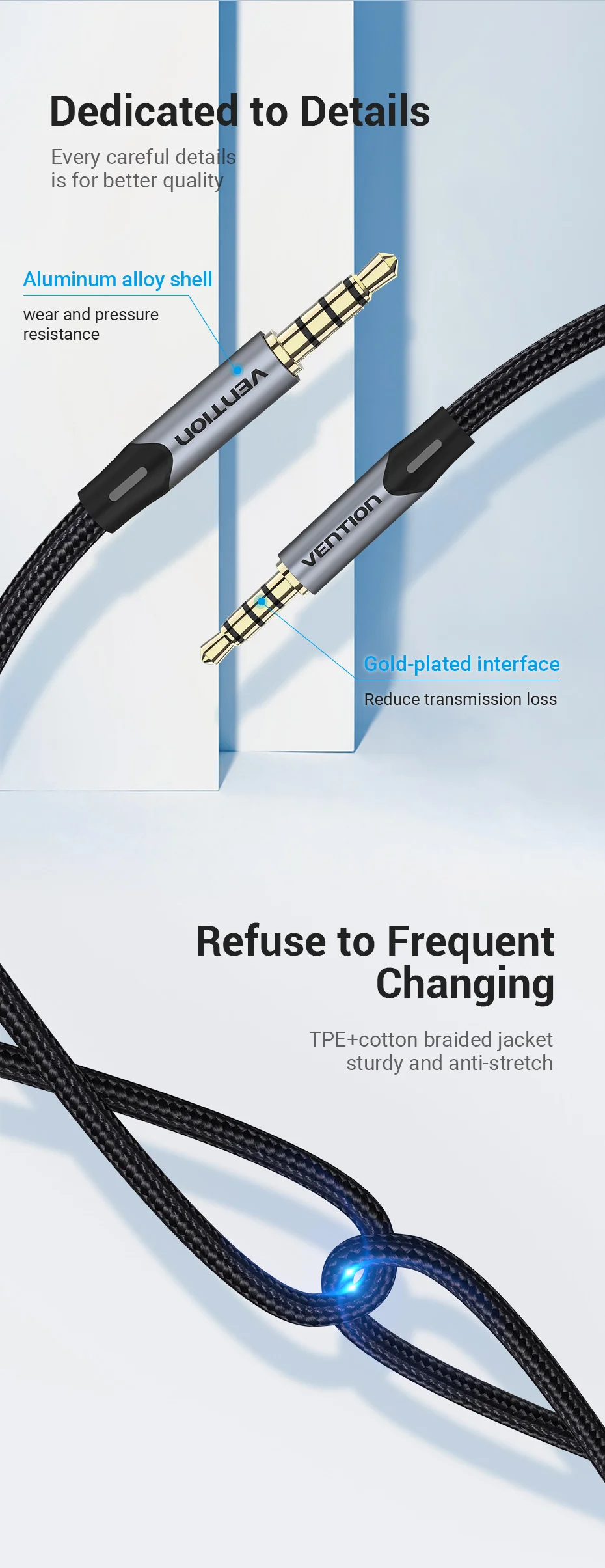 Vention Jack 3.5 Aux Cable Male to Male 3.5 mm Jack HiFi Audio Cable for Guitar Car Microphone Headphone Speaker Cable Aux Cord