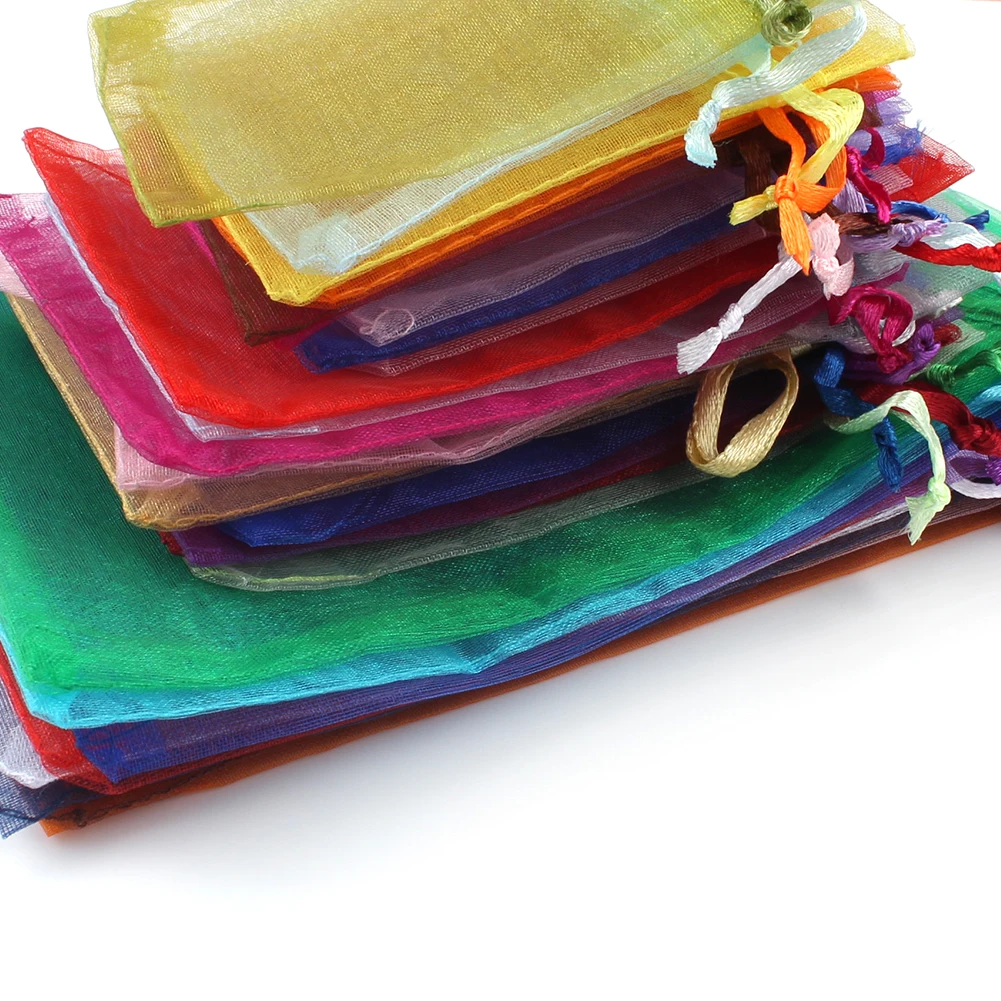 50Pcs/lot Organza Bag Jewelry Tulle Drawstring Bag Jewelry Packaging Display & Jewelry Pouches Wedding Gift