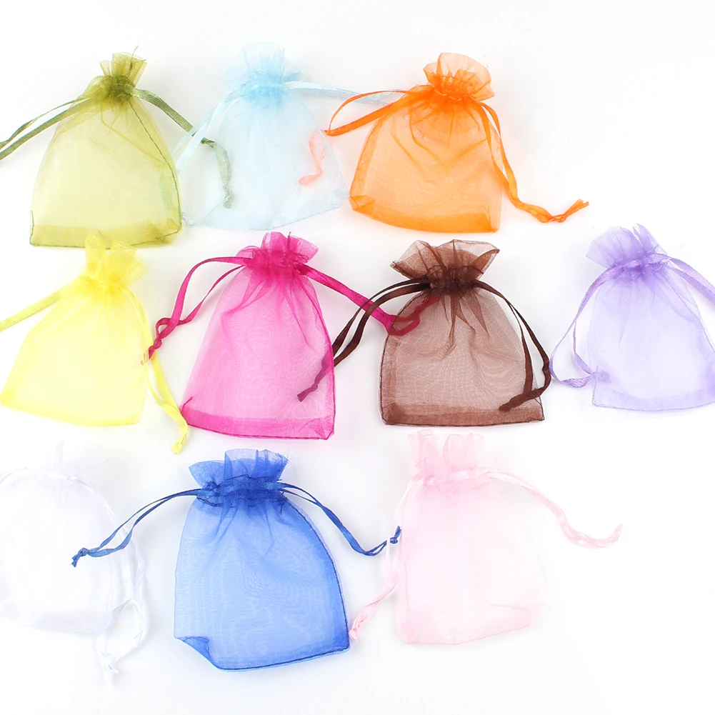 50Pcs/lot Organza Bag Jewelry Tulle Drawstring Bag Jewelry Packaging Display & Jewelry Pouches Wedding Gift