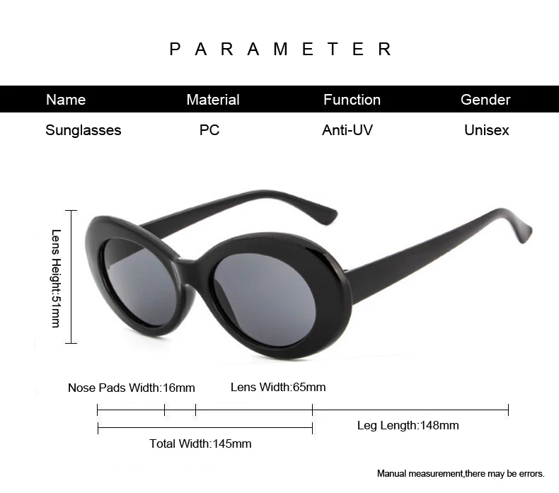 Kurt Cobain Round Sun Glasses Fashion Retro Oval Style Sunglasses Woman Ladies White Black Vintage Oculos De Sol Feminino