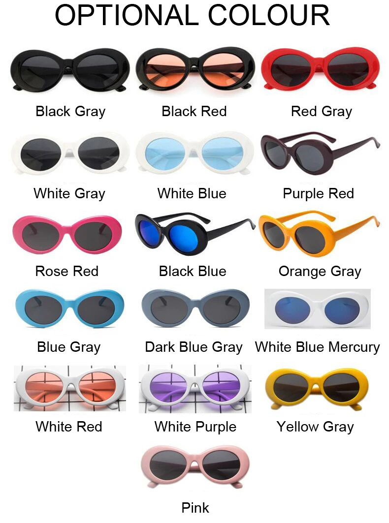 Kurt Cobain Round Sun Glasses Fashion Retro Oval Style Sunglasses Woman Ladies White Black Vintage Oculos De Sol Feminino