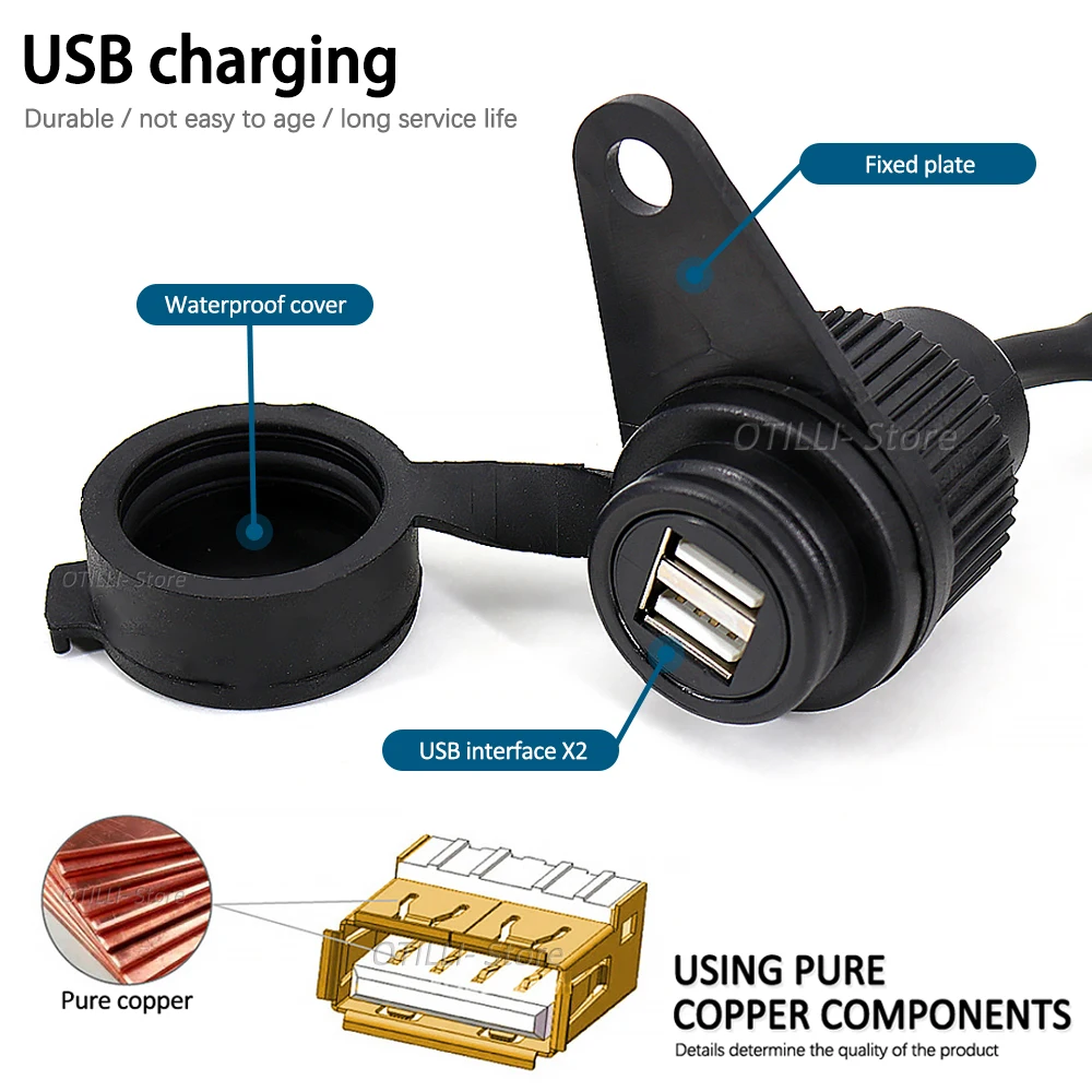 Motorcycle Accessories Dual USB Charger Plug Socket Adapter For YAMAHA MT09 2017 - 2023 MT-09 SP XSR900 Tracer 900 MT07 XSR700