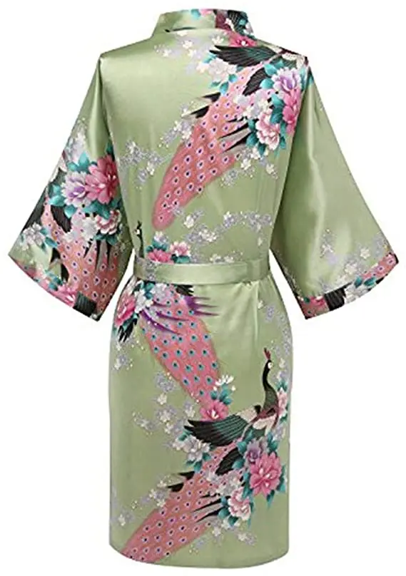 Satin Silk Women Wedding Bridemaid Robe Sexy Crane Print Bathrobe Short Long Kimono Night Gown Robe Fashion Dressing Gown Female