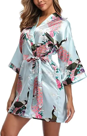 Satin Silk Women Wedding Bridemaid Robe Sexy Crane Print Bathrobe Short Long Kimono Night Gown Robe Fashion Dressing Gown Female