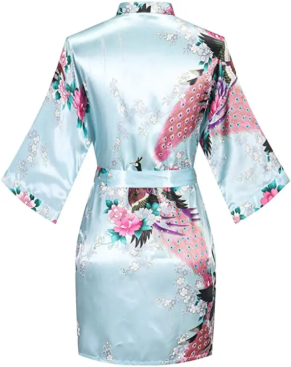 Satin Silk Women Wedding Bridemaid Robe Sexy Crane Print Bathrobe Short Long Kimono Night Gown Robe Fashion Dressing Gown Female